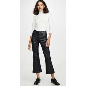 AG The Quinne Crop High Rise Kick Flare Black Denim 25 Black Faux Leather Jeans